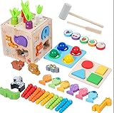 CYJJYZ Motorikwürfel 8 in 1, Holzspielzeug Motorikspielzeug, Montessori Spielzeug, Aktivitätswürfel Montessori Lernspielzeug Geschenk ab 1 2 3 4 Jahr