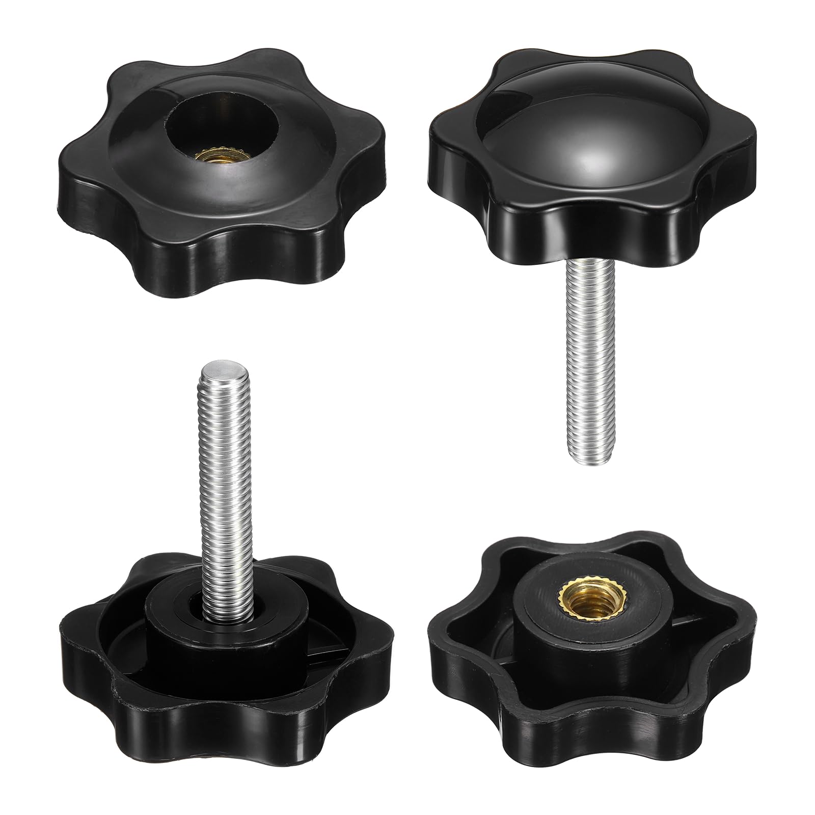 sourcing map 2 Set Star Knobs M5 x 25mm Male + M5 Female Thread 32mm Head Metric 6-Star Threaded Stud Clamping Handles Screw in Through Hole Hand Jig Knob Thumb Screws, Black โ image 1