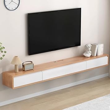 Solid Wood Wall-mounted TV Cabinet Living Room Floating TV Bench With Drawers Original Wood Color Multimedia ConsoleWood color-B,160CM/63.0IN