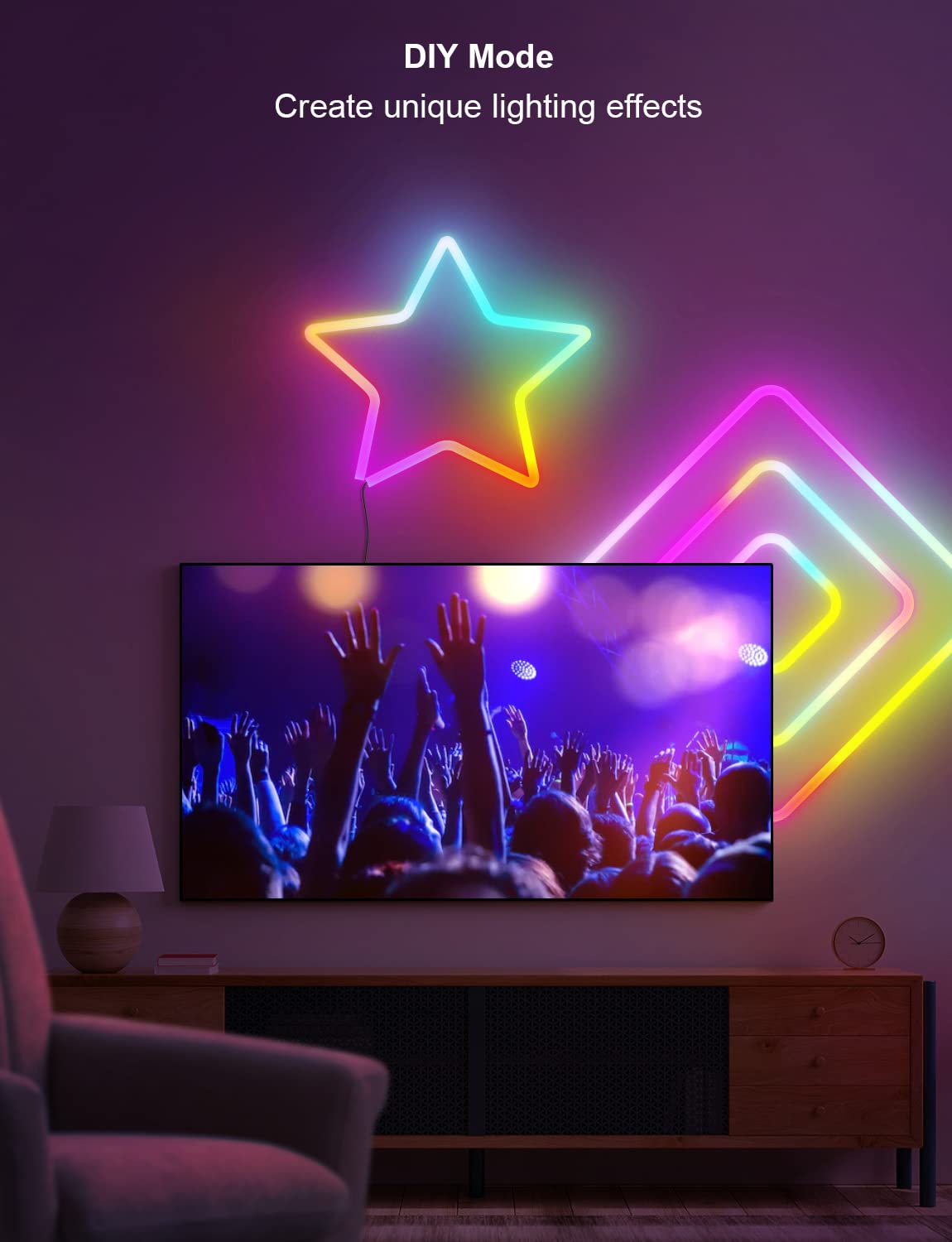 DOODZY Neon Rope 5M Tira LED de Neón de Silicona Control WiFi, 16 Milliones de Color RGBIC Impermeable IP67 para Habitación Gaming, TV y Dormitorio Funciona con Alexa y Google Assistant (5M)
