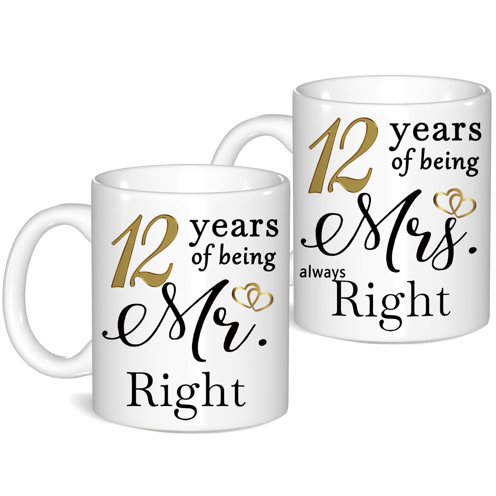 12 Year Anniversary Coffee Mugs Set of 2