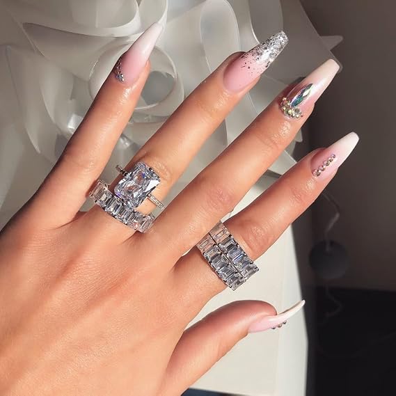 S925 Silver Women's Ring - Princess Diamond Ring with Three-dimensional Cut Zircon in 18k White Gold