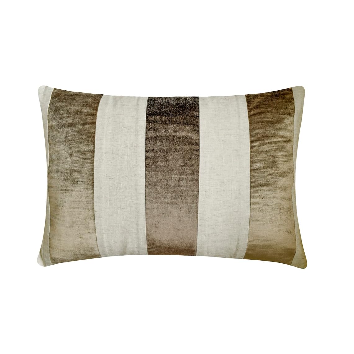 Fabric Mart Direct Decorativo Beige Funda de cojín Lumbar, 30 x 60 cm Terciopelo y Lino Cojin, Funda de Cojín con Labor de Retazos, A Rayas Cojin, Moderno Funda de cojín Lumbar - Swathe Beige