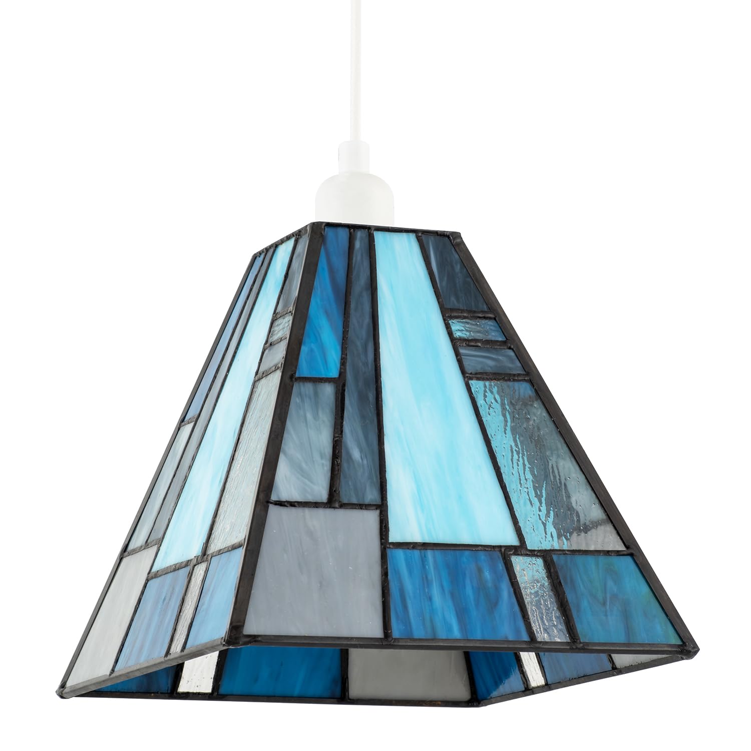 Happy Homewares Unisex Blue Art Deco Tiffany Pendant Lighting Shade With Pale & Navy Panels Size 1