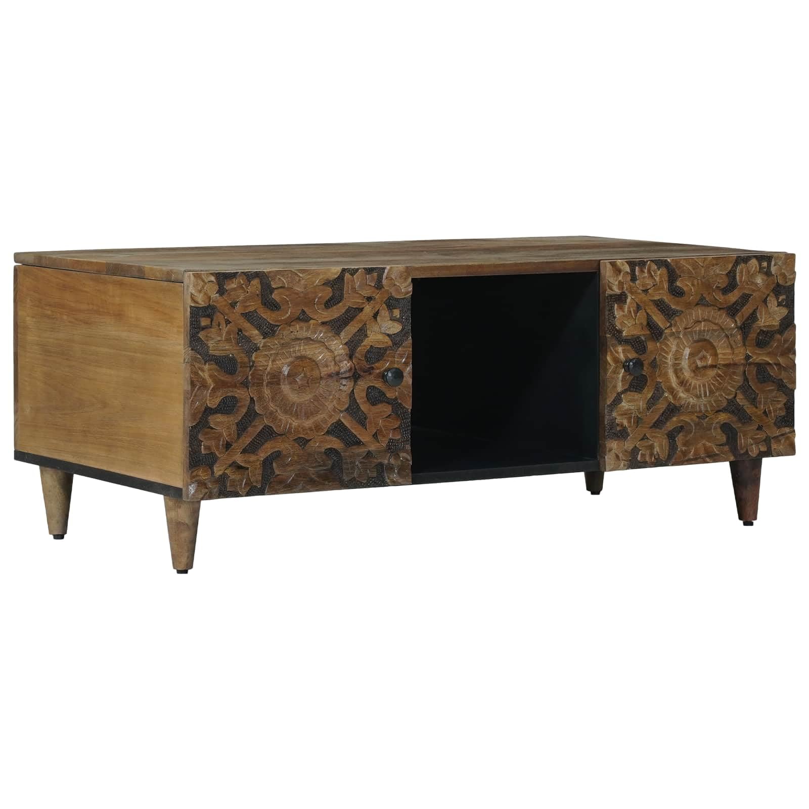 Table basse en bois de mangue massif marron rectangulaire 100x54cm avec rangement