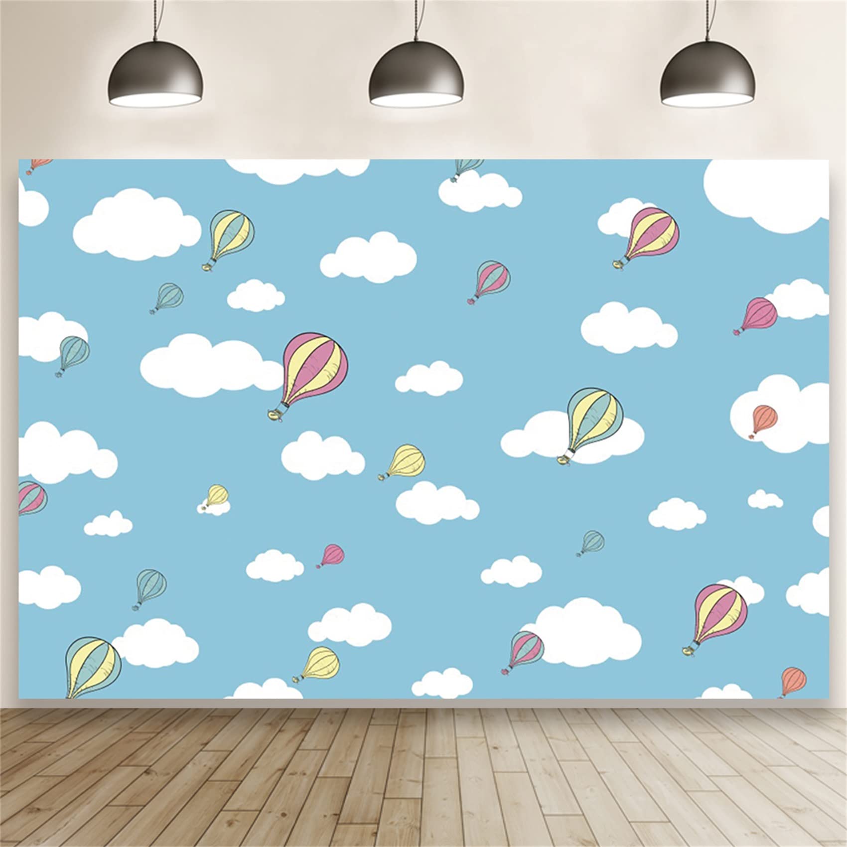 Renaiss Hot Air Balloons Backdrop for Photoshoot Kids Portrait Blue Sky White Clouds Photography Background Travel Adventure Baby Shower Birthday