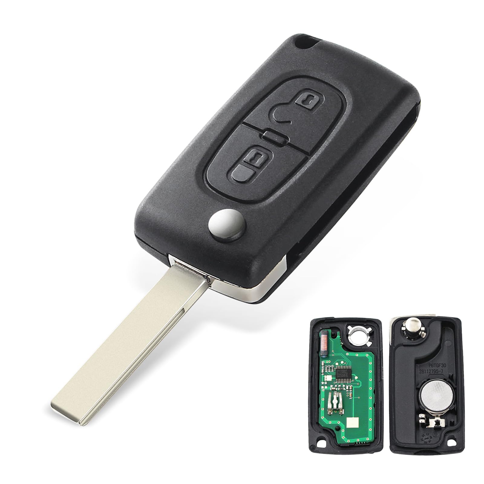 FSK Llave Remota del Coche, 2 Botones Mandos a Distancia 433 MHz ID46(PCF7961) Programable Chip para Peugeot 207 307 308 407 807 3008 5008 Expert Citroën C2 C3 C4 C5 C6-CE0536 Hoja HU83