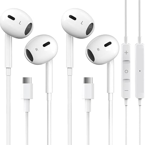 2 Packs USB C Headphones for iPhone 17 16 15 Pro Max Plus Type C Earphones with Microphone