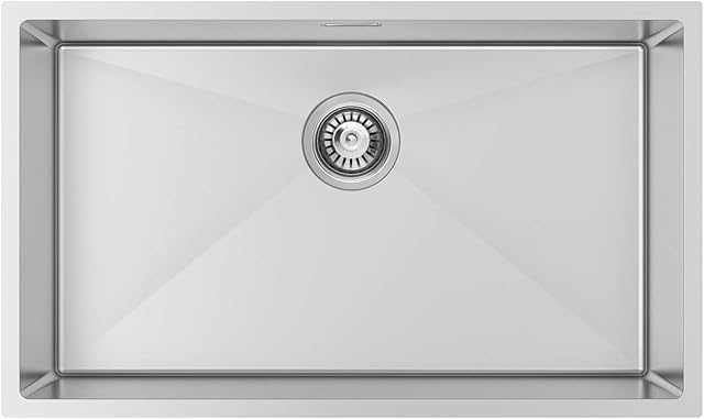 LONHEO Stainless Steel Sink - 740x440x200mm Single Bowl Kitchen Sink with Strainer and Waste Overflow Kit for Flushmount,Undermount,and Topmount