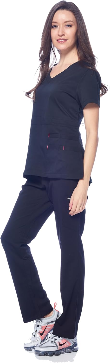 Dagacci Medical Uniform® Scrubs for Women Set – Natural Stretch Ultra Soft V-Neck Top and Pants Sets for Women - 9 Pocket