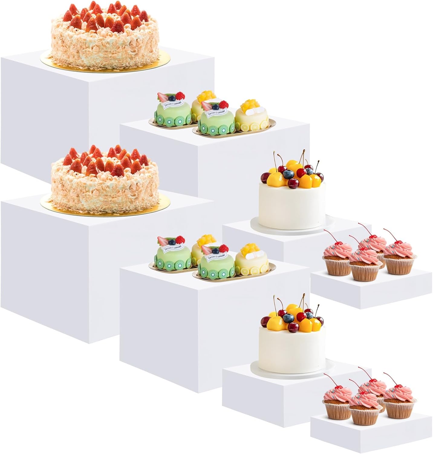 EI 8Pcs Acrylic Buffet Risers,High-end Classic Food Display Riser for Party,Catering,Jewelry Collectibles.White Heavy duty Dessert Table Display Set,Acrylic Cube Boxes Display Nesting Risers 8 Pack