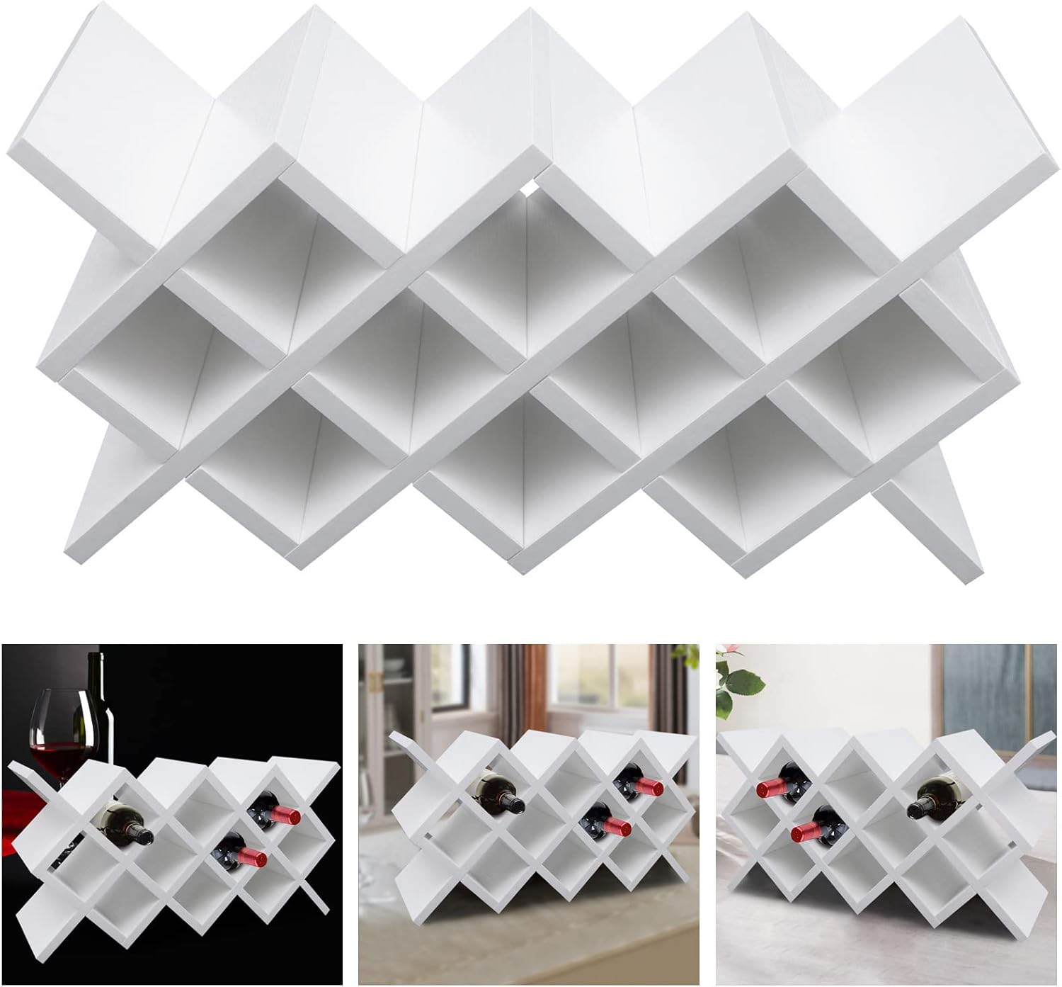 10 Grid Wine Lattice Rack, Kitchen Countertop Wine Bottle Holder, Large Capacity Wooden Wine Storage Shelf with Detachable Design, for Living Rooms, Kitchens, Bars(22.6 * 7.9 * 11.5in)