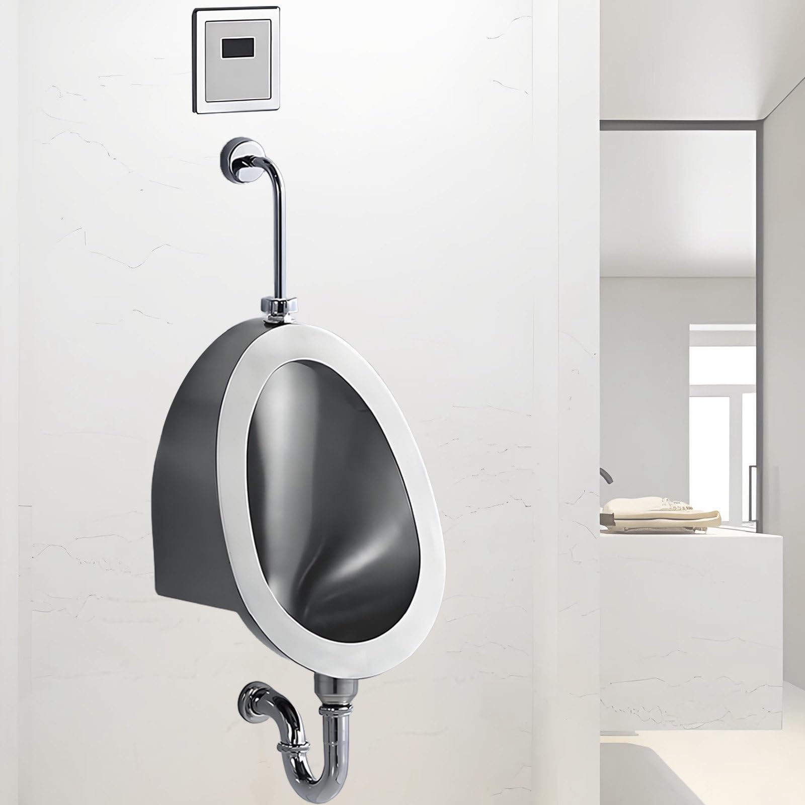 Urinario de acero inoxidable con sensor automático montado en la pared, sistema de descarga sin olor para bares, baños y hoteles
