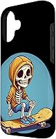 Vista 2 de iPhone 16 Cool Skeleton with Sweater on Skateboard for chilly Skater Case