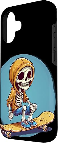 Miniatura 2 de iPhone 16 Cool Skeleton with Sweater on Skateboard for chilly Skater Case