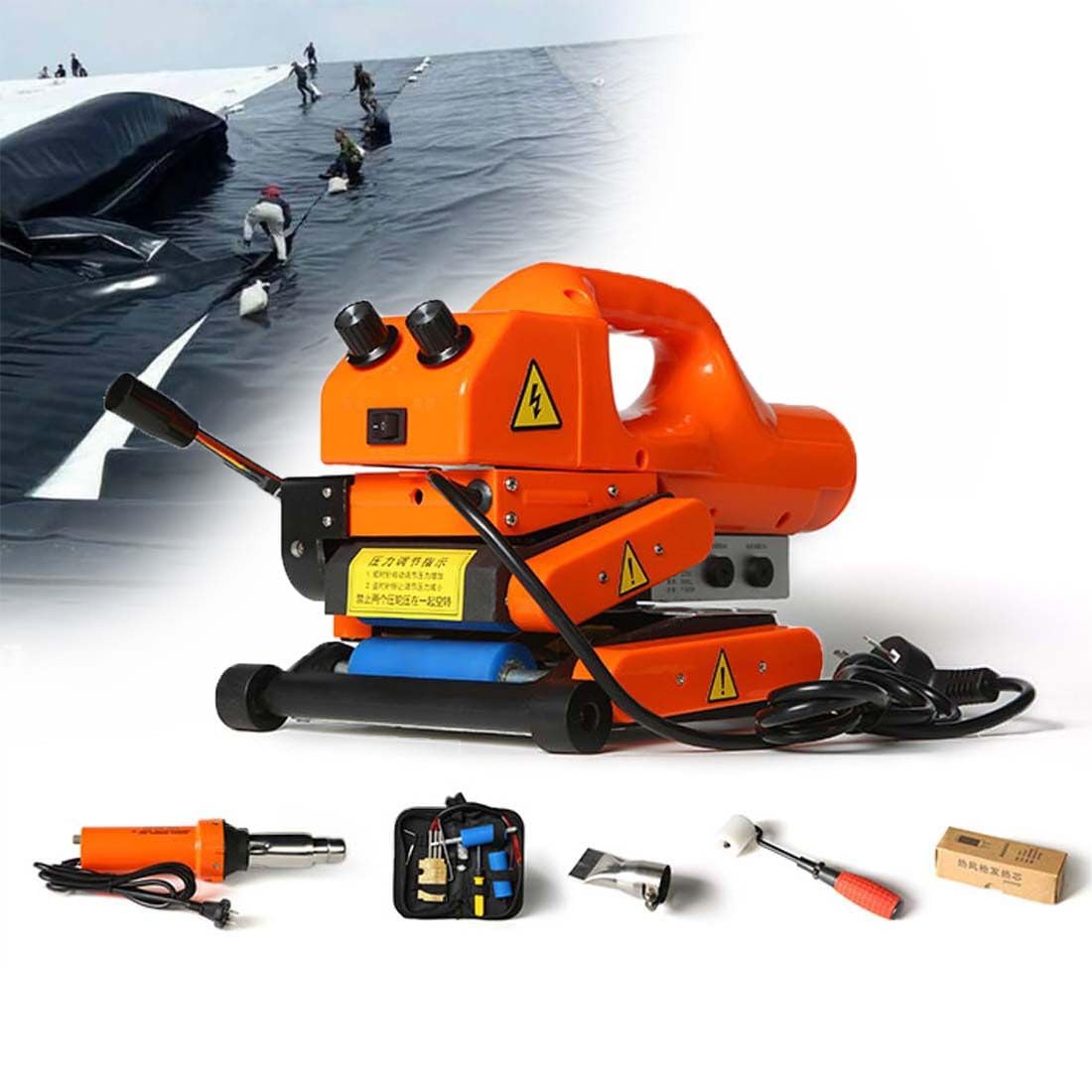 Spawarka klinowa na gorąco do PE PVC EVA HDPE PP, 1100 W Geo Membrana spawalnicza, zapobiegająca przesiąkaniu, szerokość 10 cm do 20 cm, zawiera narzędzie rolkowe