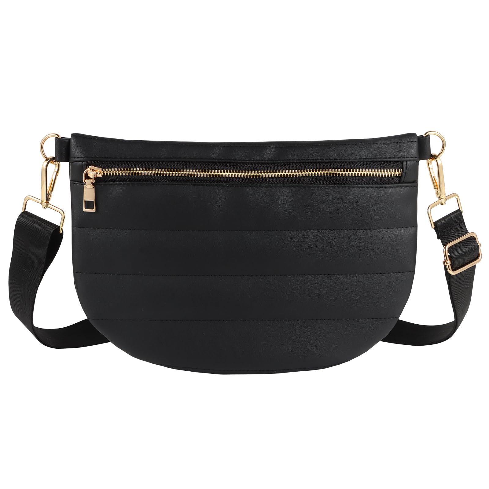 Quilted Puffer Leather Belt Bag for Women Puffer Crossbody Bags Puffy Sling Belt Bag Fanny Pack Bum Waist Chest Shoulder Bag for Women-Black