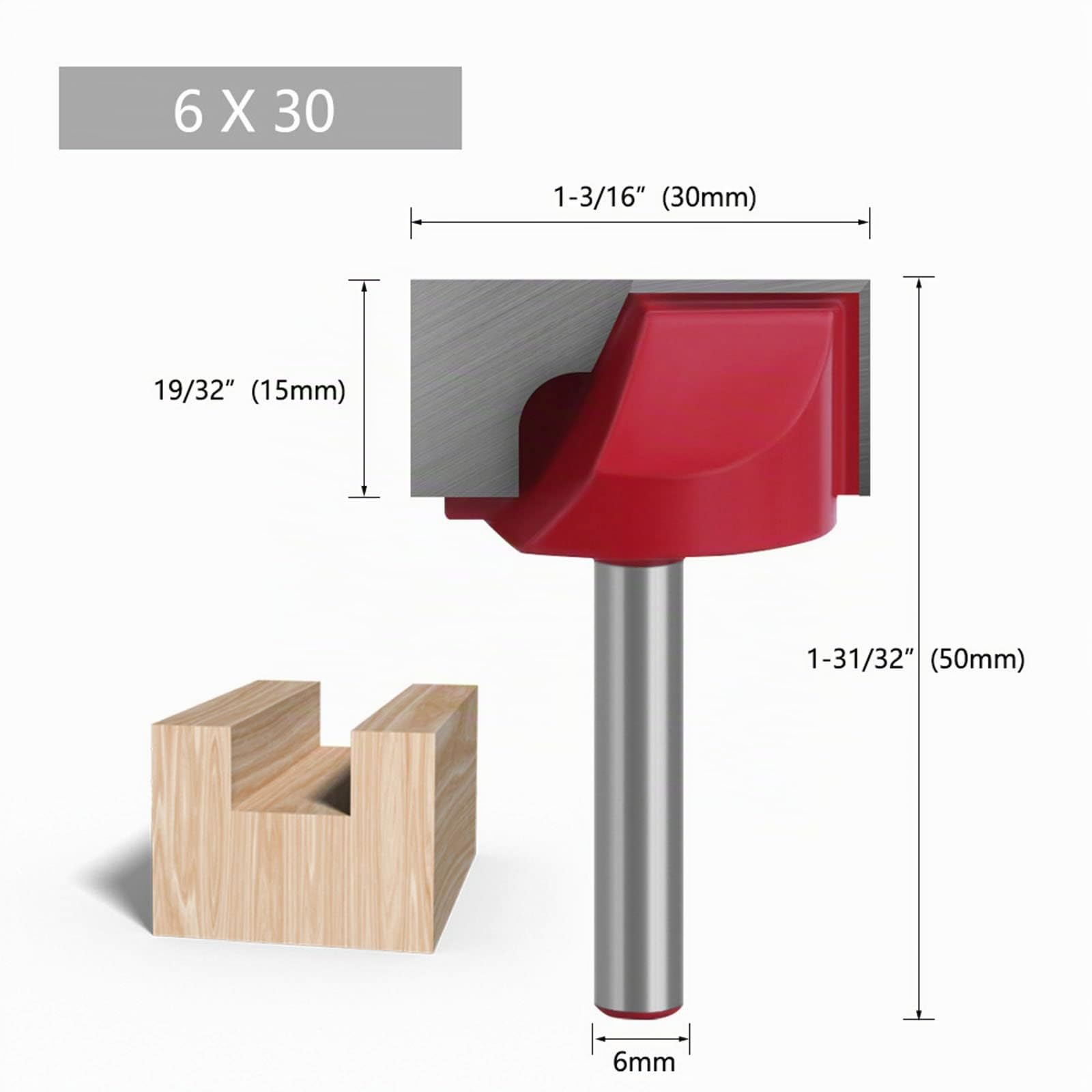 BIGP Set di 6 Fresa per la Pulizia del Fondo, con codolo da 6 mm, per la lavorazione del legno, punte da 10/16/20/22/30/32 mm