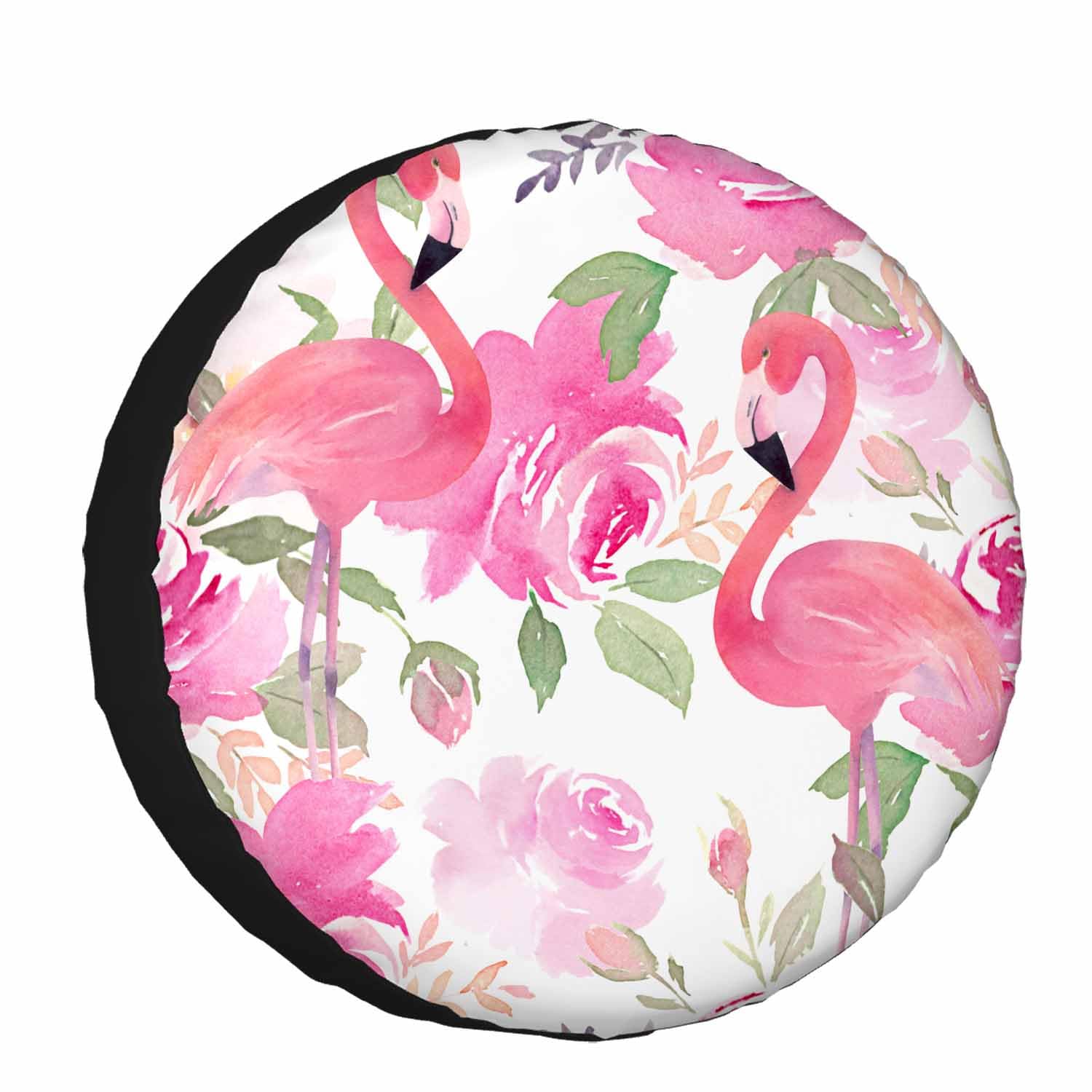 Floral Flamingo Leaves Spare Tire Cover for RV Trailer Watercolor Tropical Beautiful Bird Wheel Protectors Weatherproof Polyester Tire Case for All