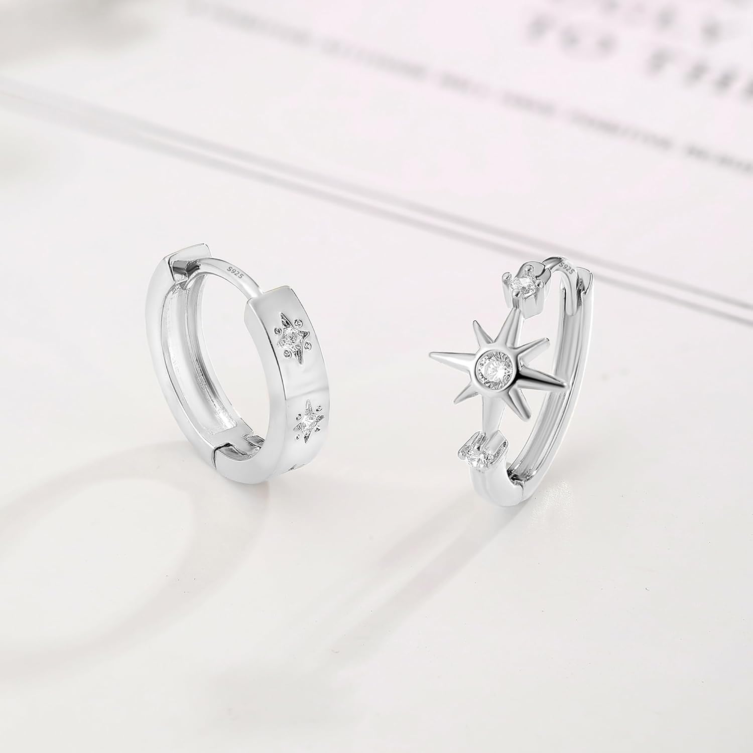 DAILY VIBES Small Star Gold Huggie Earrings for Women 925 Sterling Silver Post Dainty 14K Gold Plated Mini Cubic Zirconia Cartilage Hoop Earrings for Women - Image 6