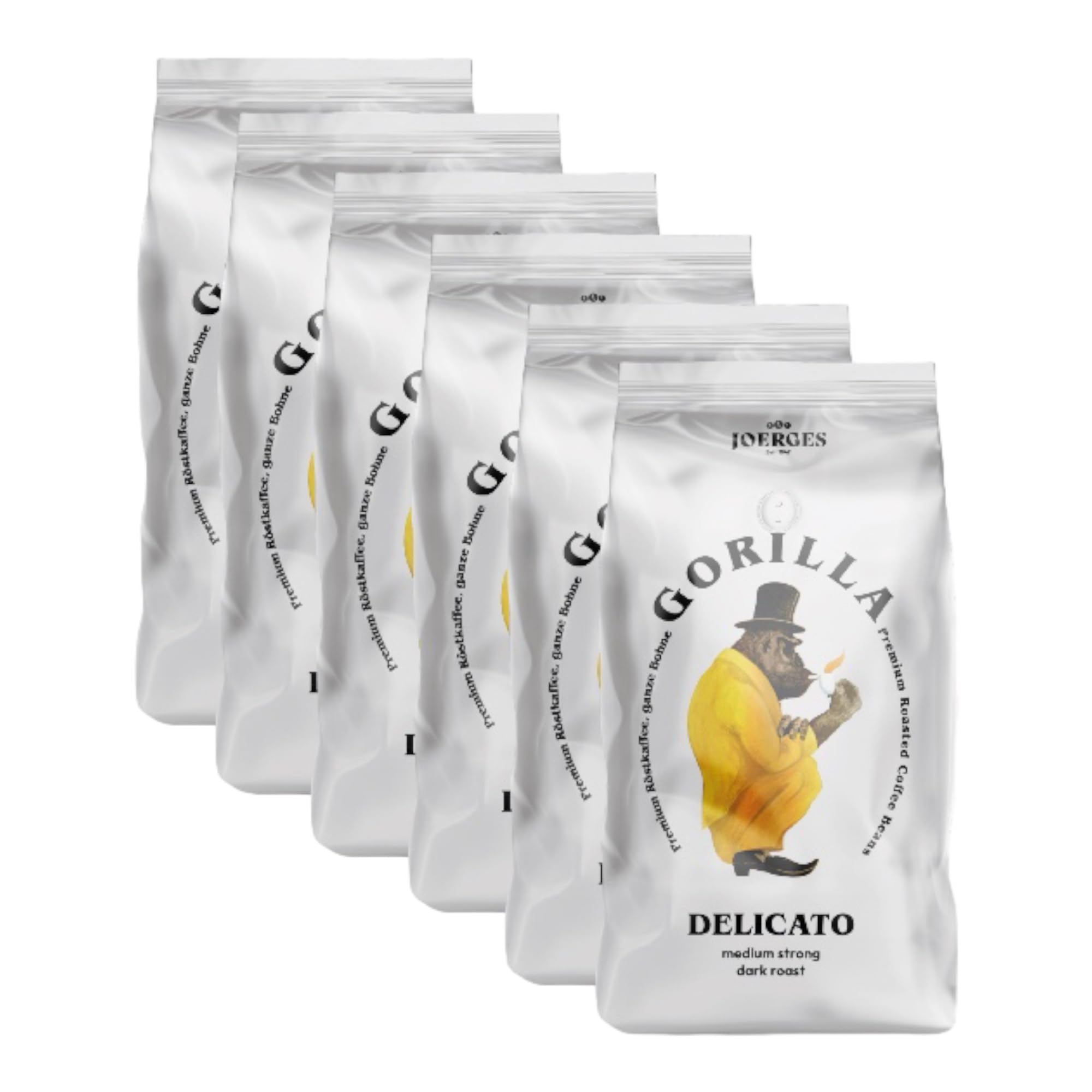 Joerges Gorilla Espresso Delicato 6x 1000g | hochwertige Bohnenmischung Südamerika Siebträger Vollautomaten | 40% Arabica-Bohnen 60% Robusta-Bohnen | Sortenrein geröstet Vorratspackung
