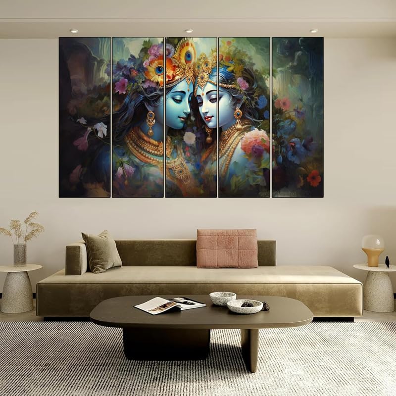 Image of Kyara Arts Radha Krishna Wall Painting for Living Room Big Size with Wooden Frame | Premium Vinyl Print with Textured Finish | Radha Krishna Photo Frame for Home Decoration | Ideal Gift Option (36 x 60 In)