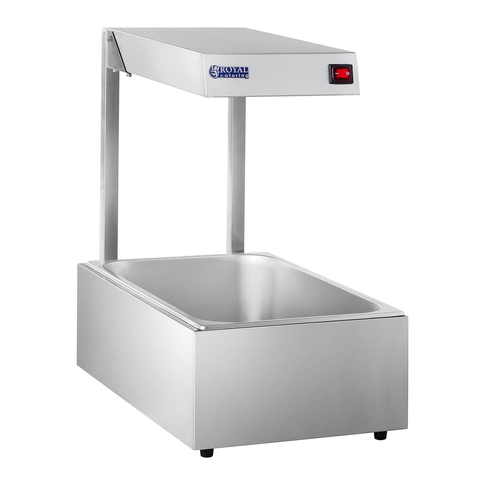 Royal Catering Calentador de comida RCWB-500 (500 W Lámpara halógena, temperatura máx. 80 °C, Capacidad 20 l, Acero inoxidable, Incl. Recipiente GN 1/1)