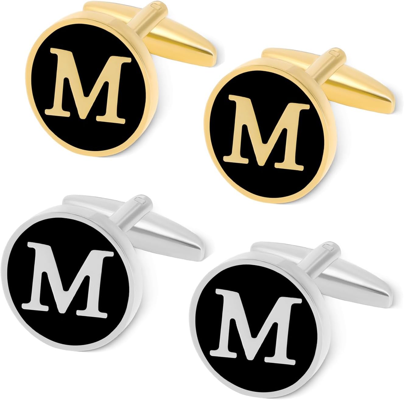 2 Pairs Initial Cufflinks For Men Classic Mens CuffLinks Set Letter Cuff Links for with Gift Box Silver Gold Cufflinks Gift for Groom Husband Father