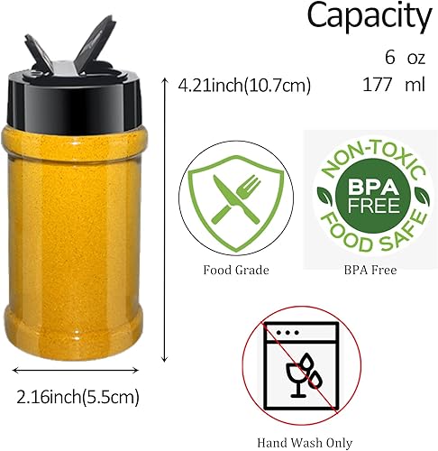 Miniatura 2 de BPFY Paquete de 24 tarros de plástico transparente de 6 onzas con tapas de plástico negro, botellas de especias redondas vacías, recipientes de