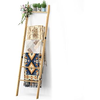 BAMBANG Towel Ladder Clothes Ladder Wood 180 cm Towel Holder Ladder Decorative Ladder Clothes Stand Bedroom Wooden Ladder Decorative Towel Ladder Clothes Rack Standing Bathroom Blanket Ladder Rack