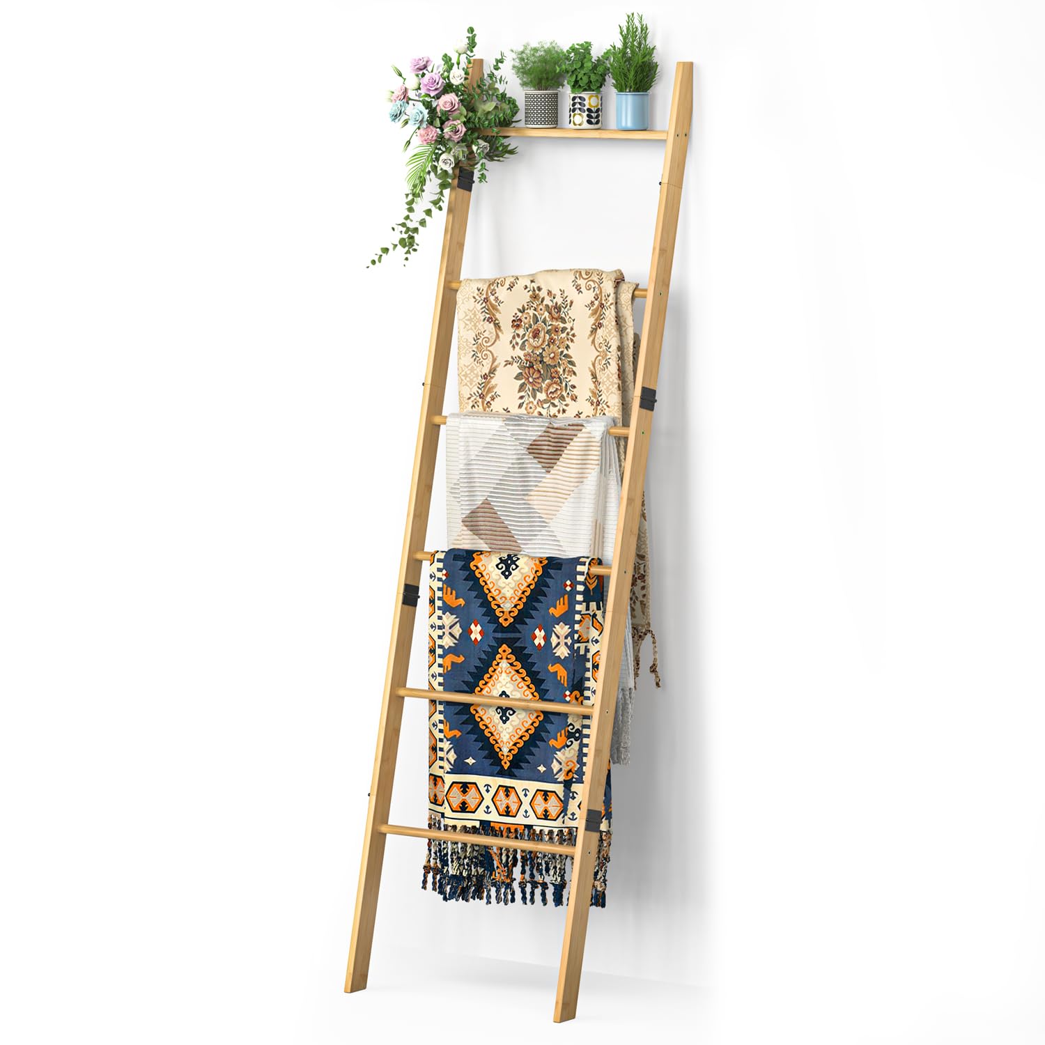 BAMBANG Handtuchleiter Kleiderleiter Holz,180 cm Handtuchhalter Leiter Dekoleiter Kleiderständer Schlafzimmer,Holzleiter Deko Handtuch Leiter,Kleiderablage Stehend Bad,Blanket Ladder Rack,Natur