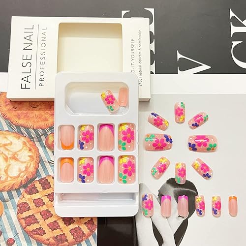 Miniatura 7 de Uñas postizas a presión de verano, uñas postizas de almendra mediana, uñas postizas de limón, uñas acrílicas de cobertura completa, uñas adhesivas