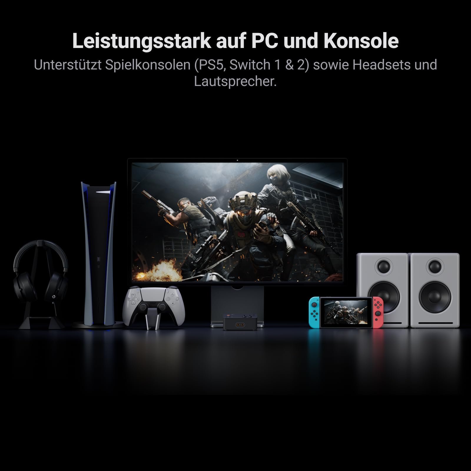 Fosi Audio C3 Gaming DAC, External USB Soundkarte mit Footstep Enhancement & 7.1 Surround, Noise Cancelling Mic fur FPS Gaming, XMOS Hi-Fi Chipset, PCM 384kHz/DSD256 fur PC PS5 Switch
