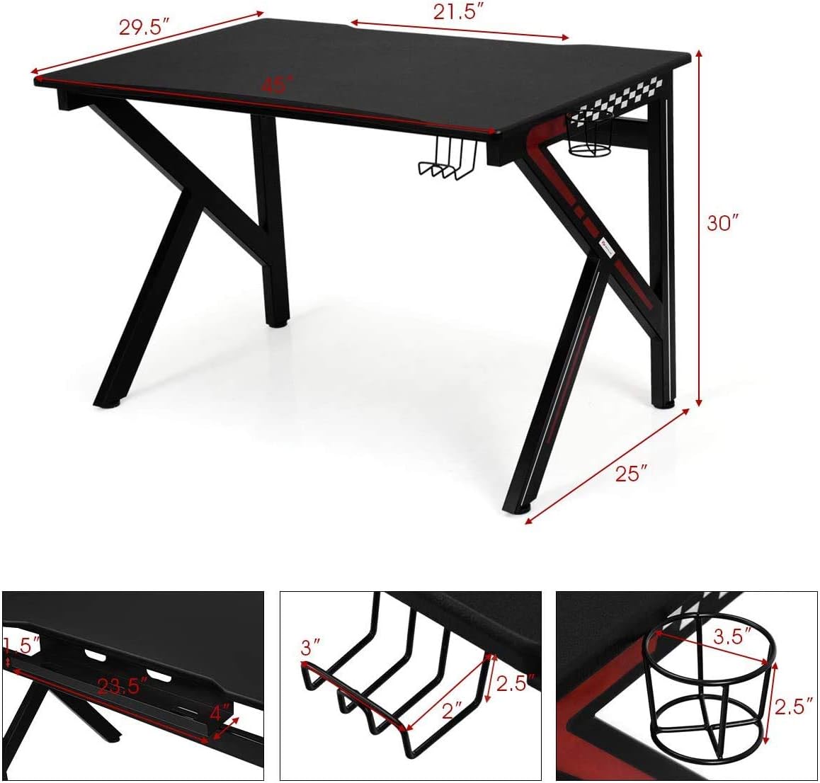 Tangkula Computer Desk Gaming Desk, Gamer Table with Cup Holder & Headphone Holder, Gamer Workstation Computer Table for Home & Office, Desk for Gaming, Black