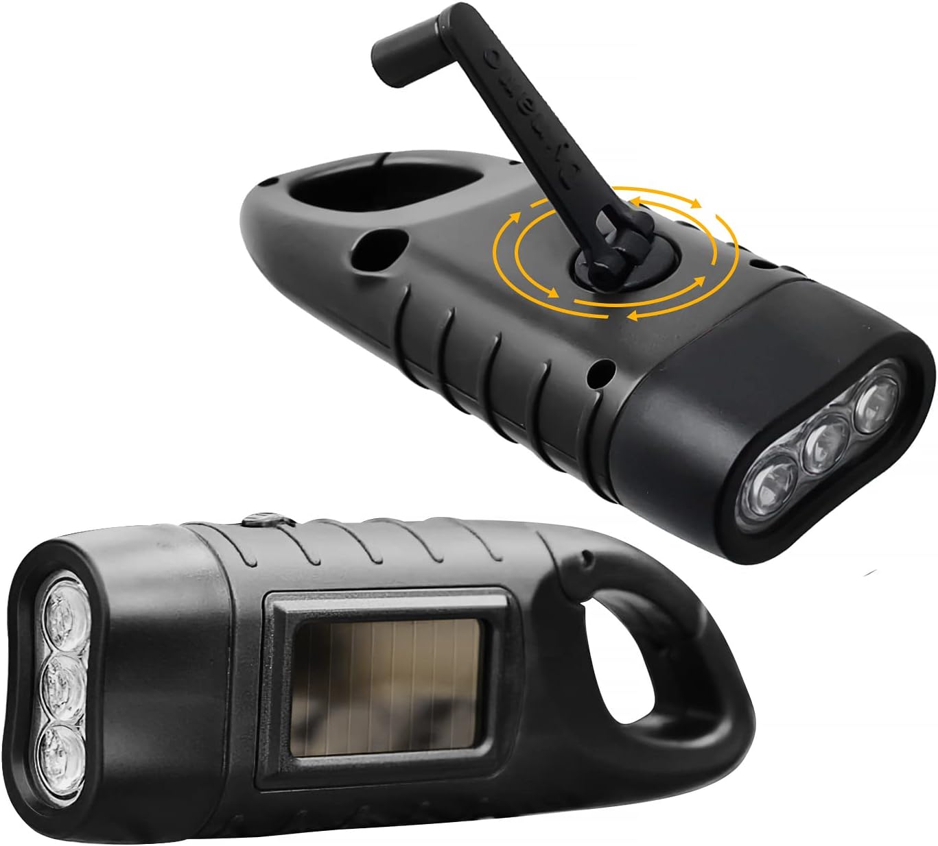 KUKUPOW Dynamo Taschenlampe Mit Kurbel & Solar - Gelbe LED Notlampe Für Outdoor