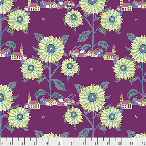 Nathalie Lete PWNL003 Souvenir Sunny Village Aubergine Fabric by The Yard
