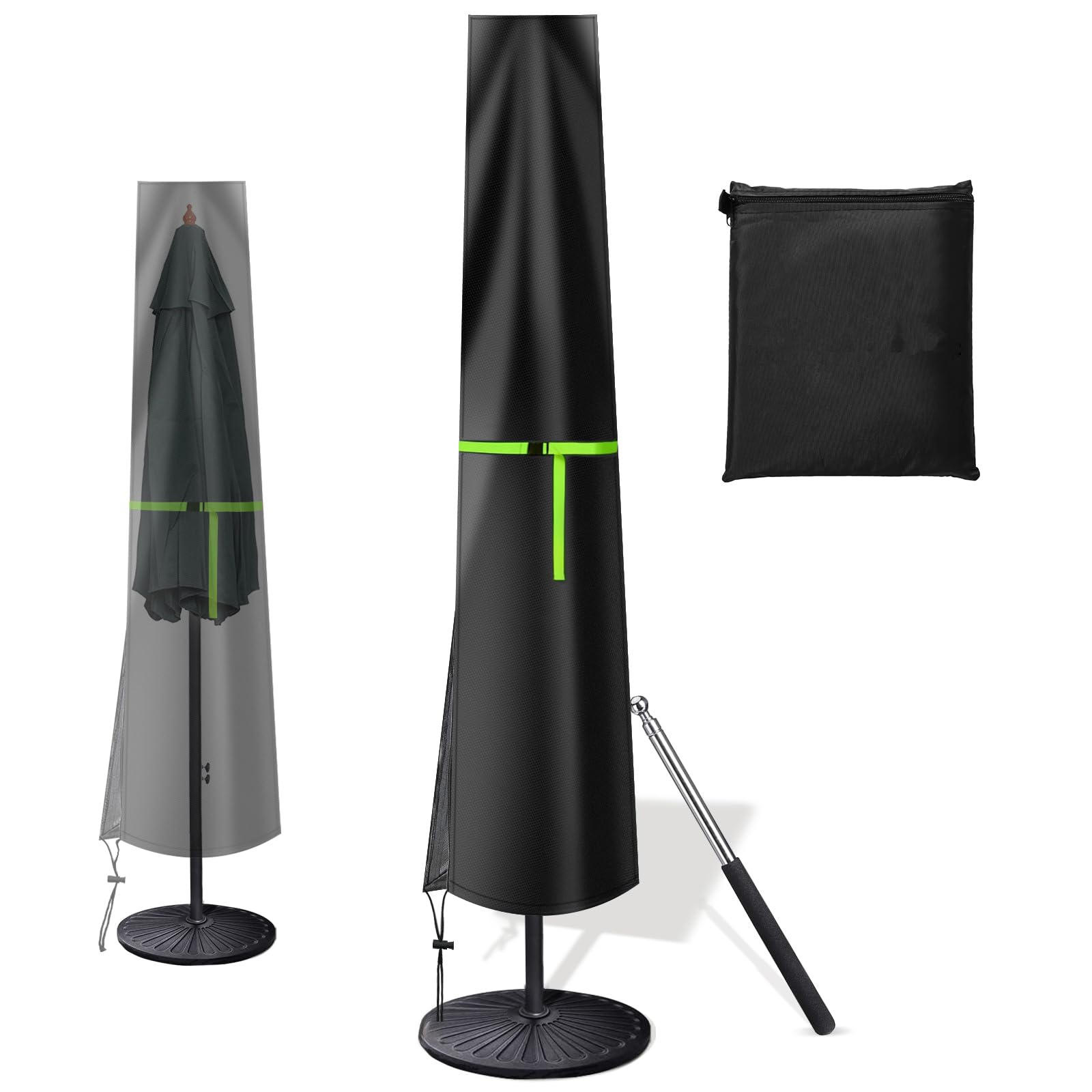GEMITTO Ampelschirm Schutzhülle mit Stab 2m bis 4m, Wetterfest, UV-, Wind- und Schneefest, Outdoor Sonnenschirm Schutzhülle