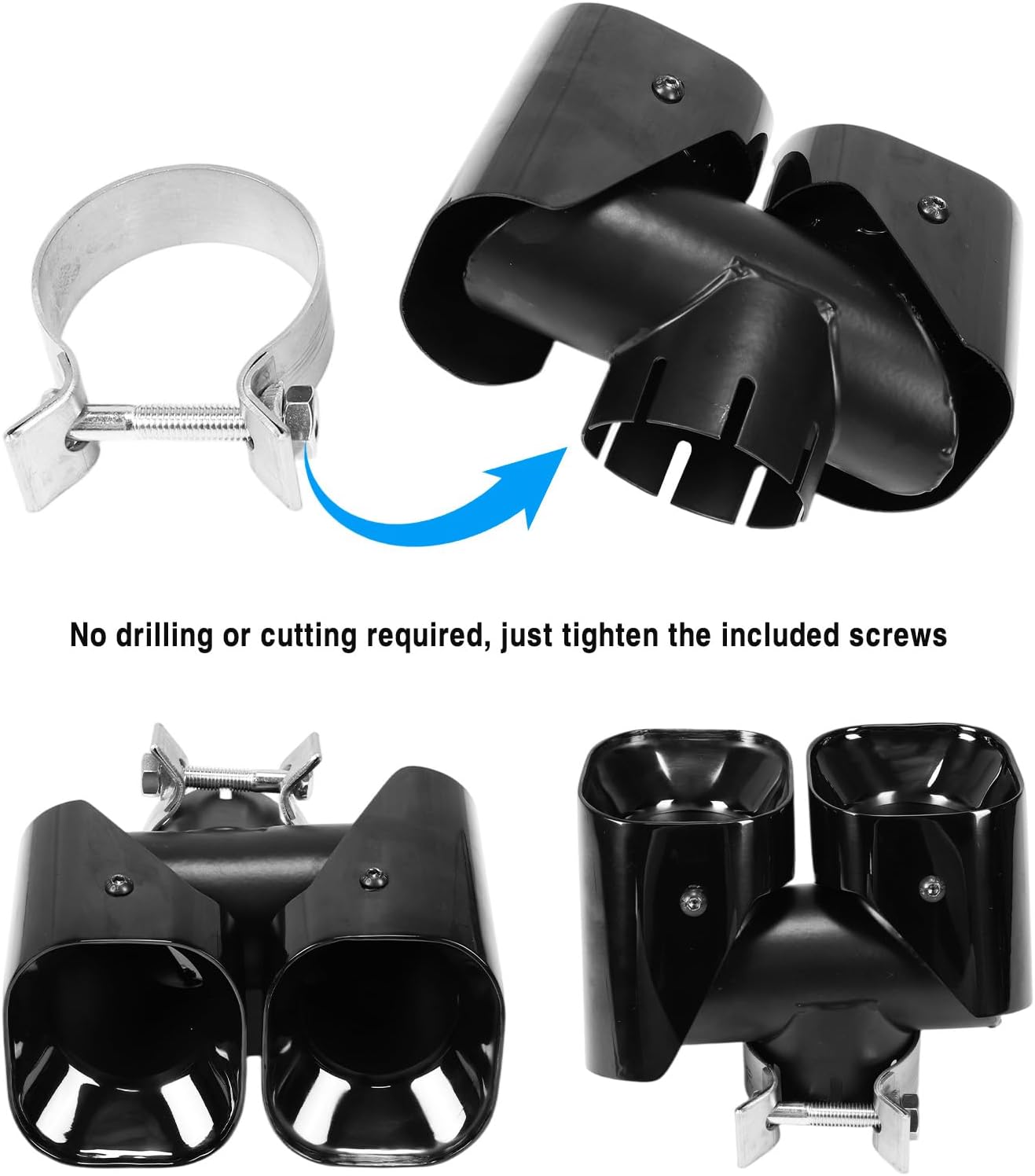 Exhaust Pipe Trim Kit for Defender 90/110/130 3.0L 2020-2025, Stainless Steel Exhaust Tip Extension, Black Dual Outlet Tailpipe Cover, No Drilling Required for LR Defender Accessories