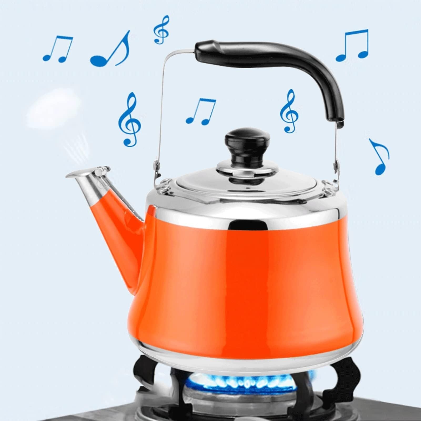 Bouilloire émaillée, Théière Ergonomique en Acier Inoxydable cuisinières à gaz(Orange,4 Liter)