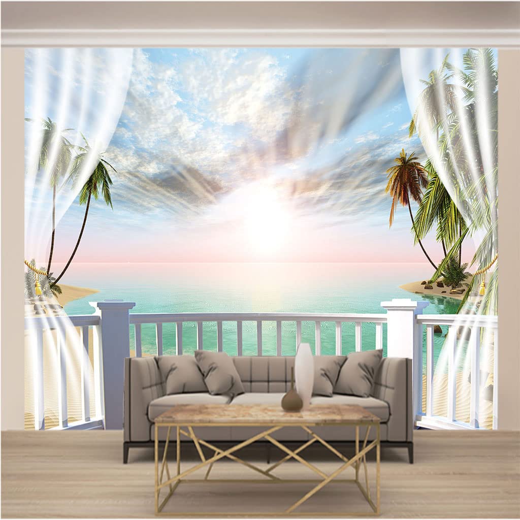 Photo mural intissé 3D salon et chambre motif palmier mer évasion xxl 274x254