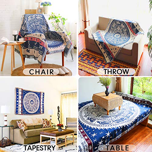 Maynest Boho Woven Throw Blanket Reversible Cotton Bohemian Tapestry Hippie Room Decor Witchy Astrology Zodiac Celestial Constellation Carpet Bed Chair Couch Sofa Cover Double Sided (Blue, S: 71X51) #TOP3
