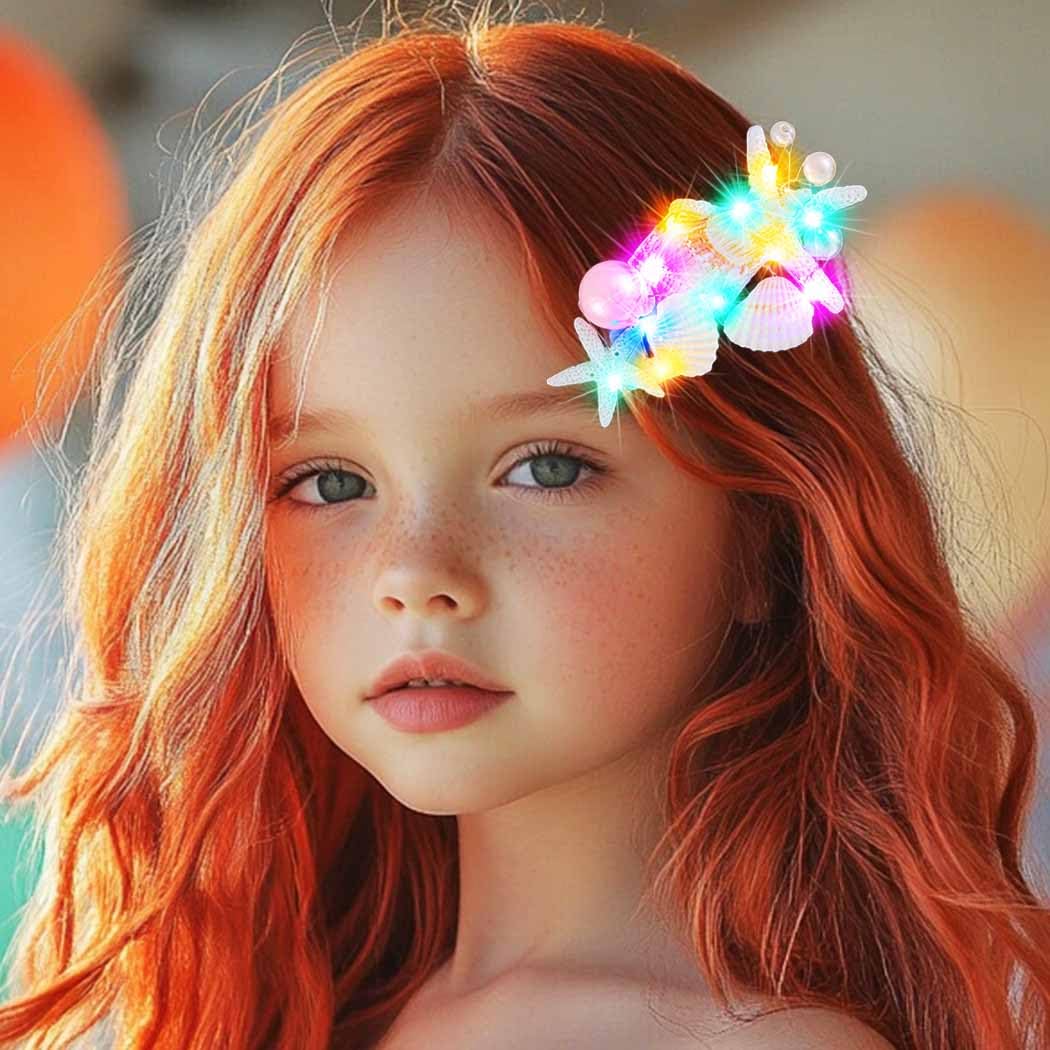 BARTOSI Light Up Mermaid Hair Clips LED Starfish Hair Barrettes Beach Costume Hair Accessories for Women and Girls - Image 5