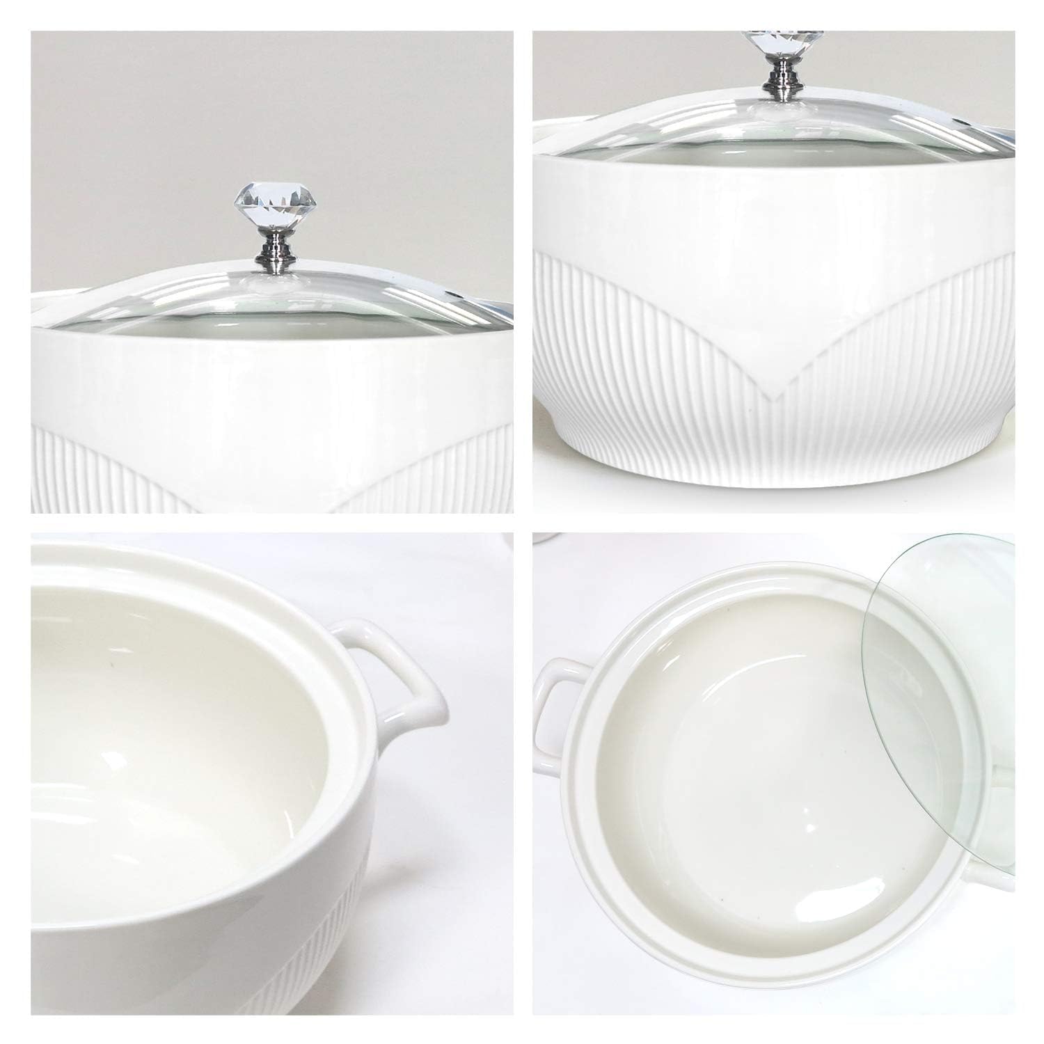 Terrine en céramique pour soupe avec couvercle, capacité de 2,5 L, bols à soupe avec poignée pour soupe ou ragoûts, passe au four, au micro-ondes et au lave-vaisselle, Blanc