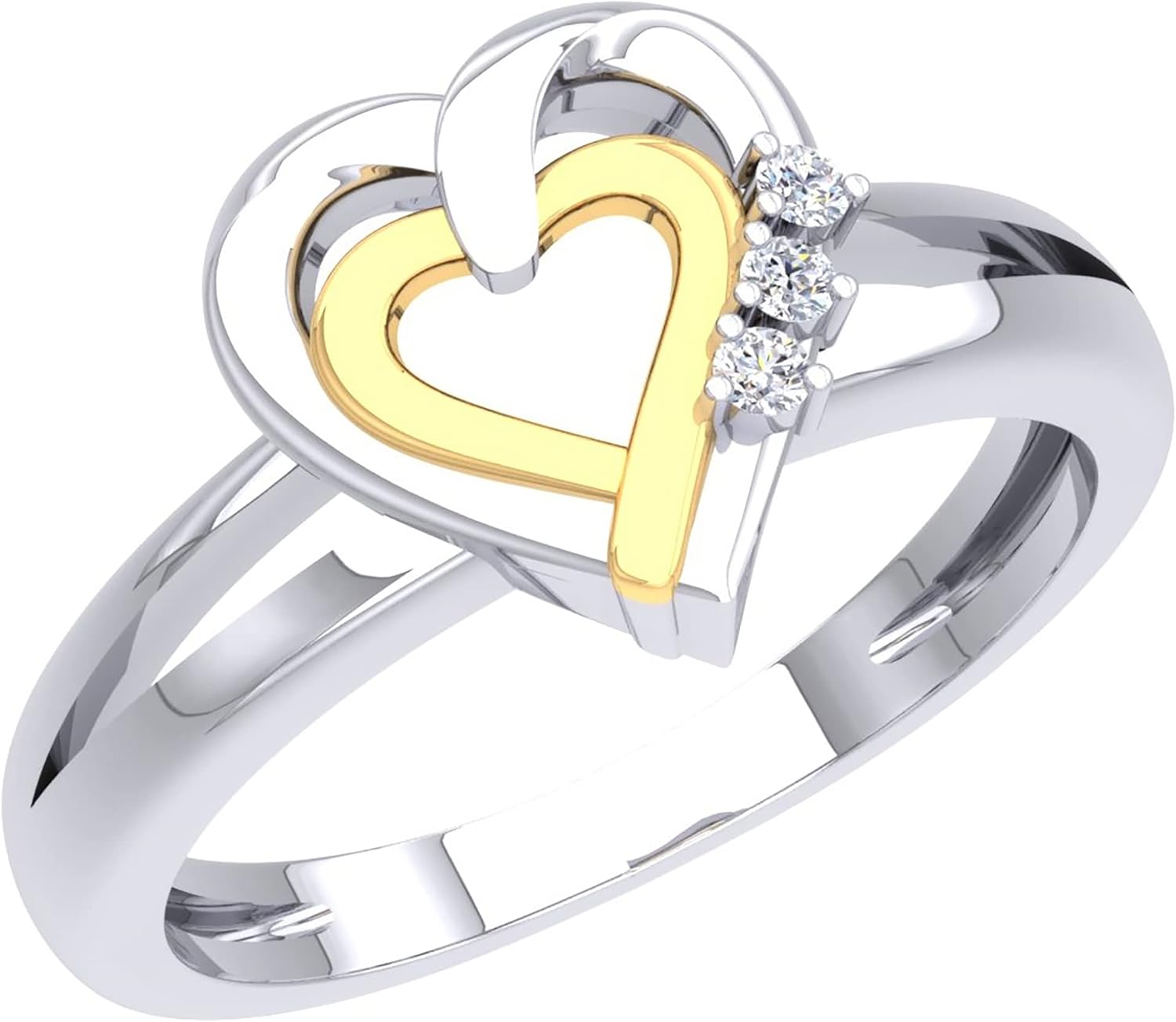 Dazzlingrock Collection 0.05 Ctw 925 Round Cut Natural Diamond Ladies Split Shank Double Heart Promise Ring, Sterling Silver