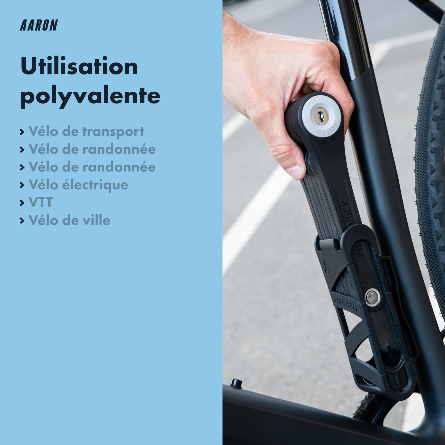 AARON Antivol Pliable - Sécurité Niveau 14, Haute Sécurité Breveté Avec Support - Léger Avec Clé Pour Vélos Électriques, de Course, Motos, VTT en Noir