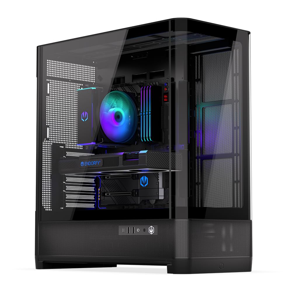 ENDORFY Aquarius 8000 Flex Obudowa PC Fishtank E-ATX ATX mATX Mini-ITX, Panoramiczna Szklana, 420 mm Radiator, GPU 450 mm, USB-C 10 Gbps, Showcase Gaming Case Czarna
