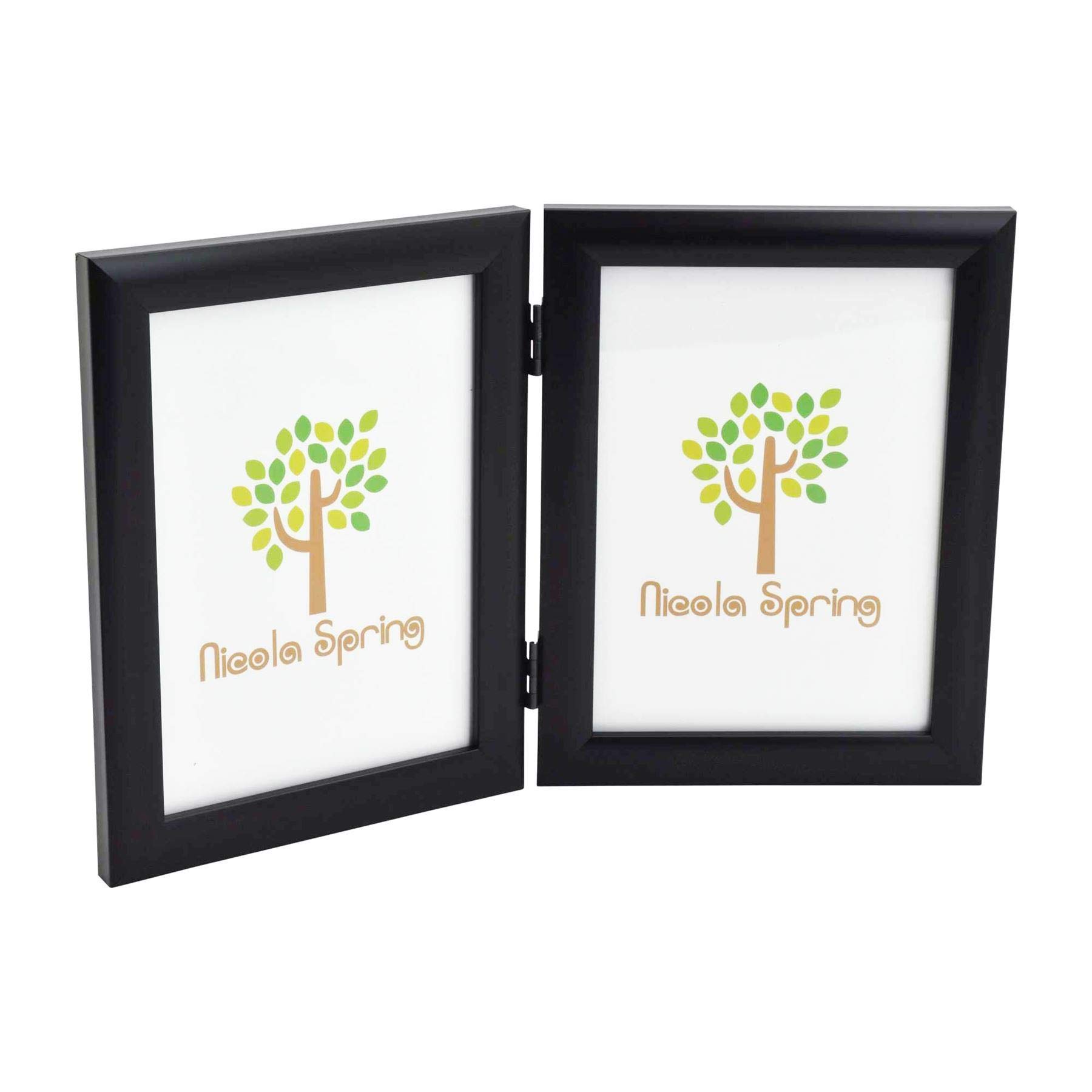 Nicola Spring Folding 2-Photo Frame - Fits Photo Size 5 x 7 (12 x 17cm) - Pack of 1 - Black Picture Frame Small Portrait with Stand Freestanding Certificate Display Poster
