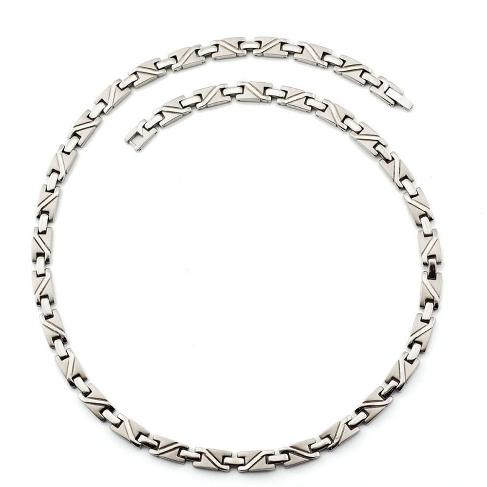 Wollet Jewelry - Collana magnetica terapeutica, in titanio dorato e germanio massiccio, unisex, lunghezza 53,3 cm, spessore 6 mm, acciaio inossidabile, colore: Silver, cod. WOLLET