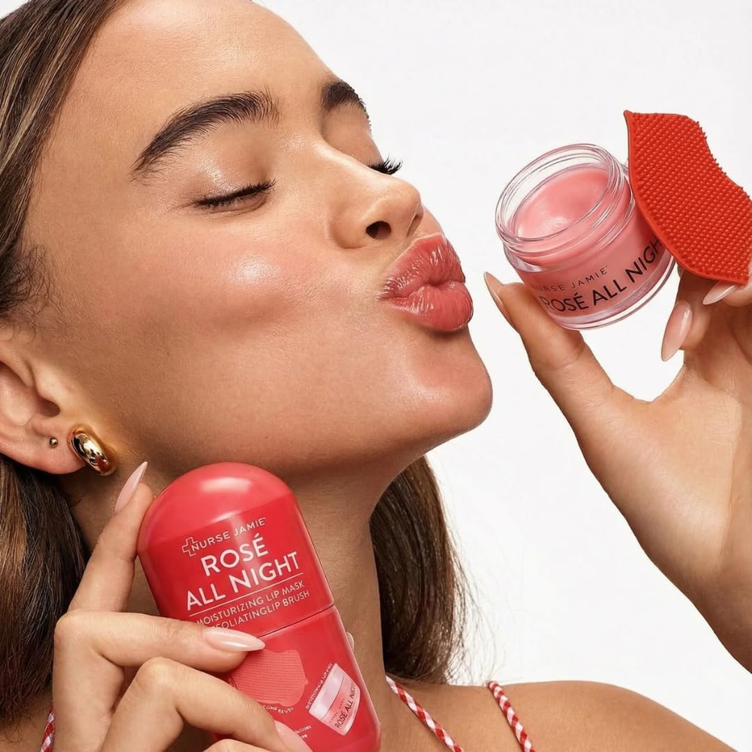 Nurse Jamie Rosé All Night Lip Mask & Exfoliating Tool – Hydrating Overnight Treatment for Softer, Smoother Lips