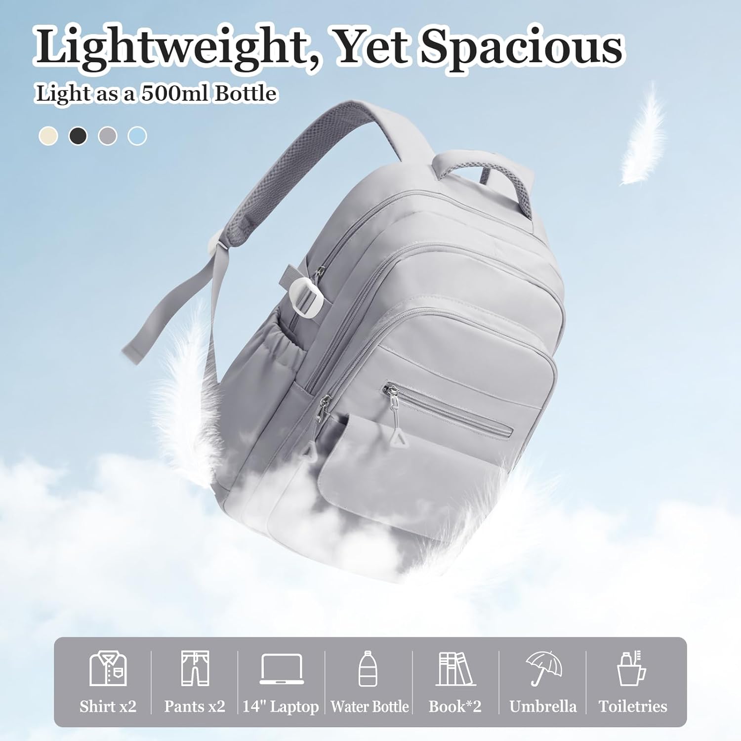 Lightweight Black College Backpack for Women Men, Cute School Bag for Teens Girls Boys, Simple Middle School Bookbag, Waterproof Casual Daypacks for Students(Grey) - Image 4